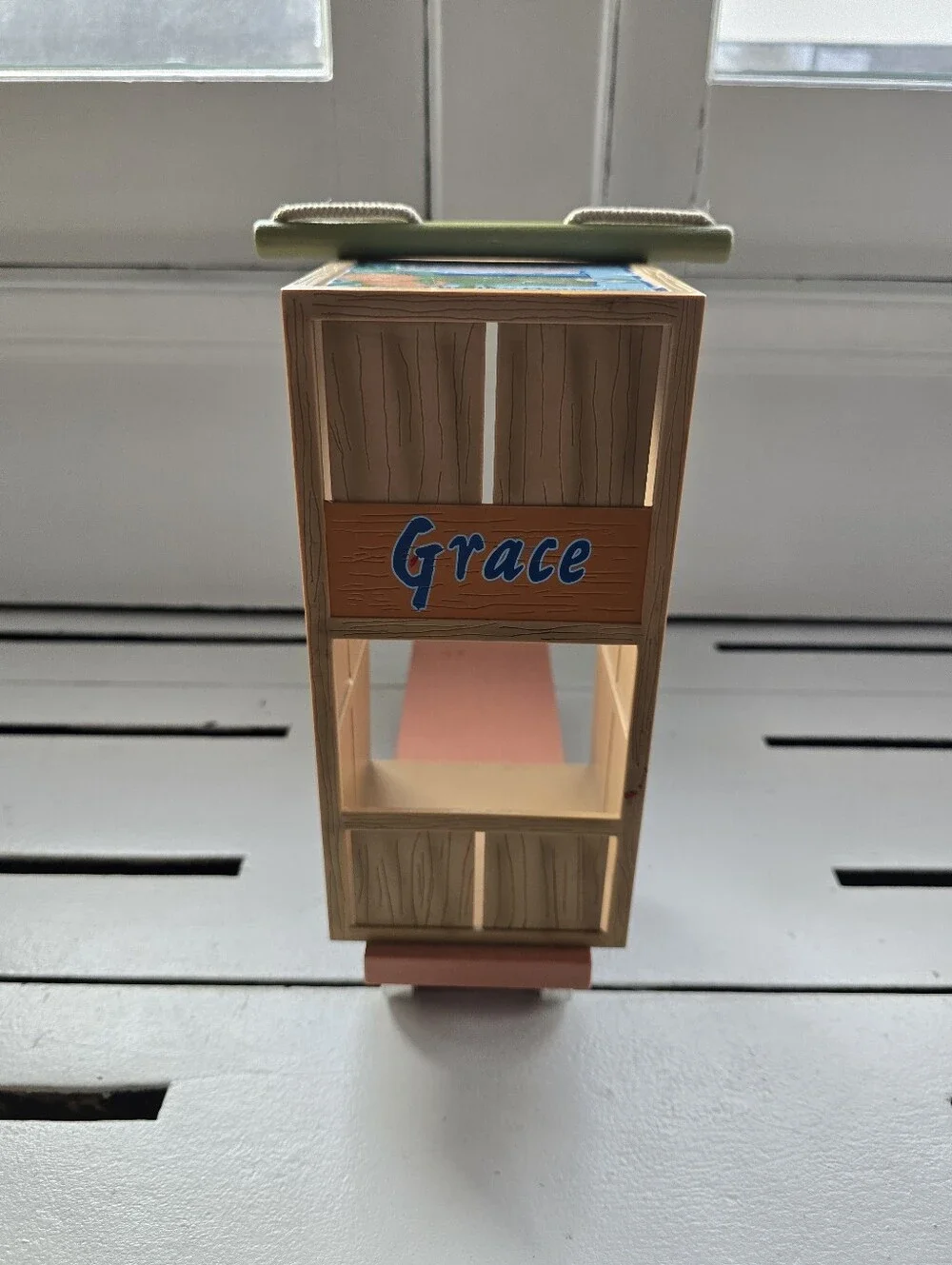 Vintage-Inspired Wooden Crate Toy Scooter with 'Grace' Sign